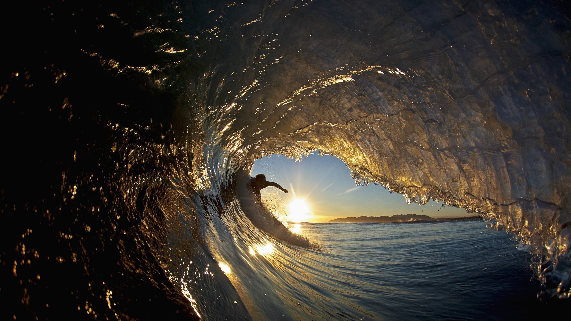 sunset, Surfers, Waves Wallpaper