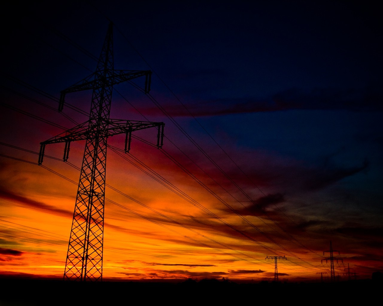 sunset, Silhouette, Utility pole Wallpaper
