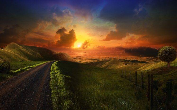 sunset, Road HD Wallpaper Desktop Background