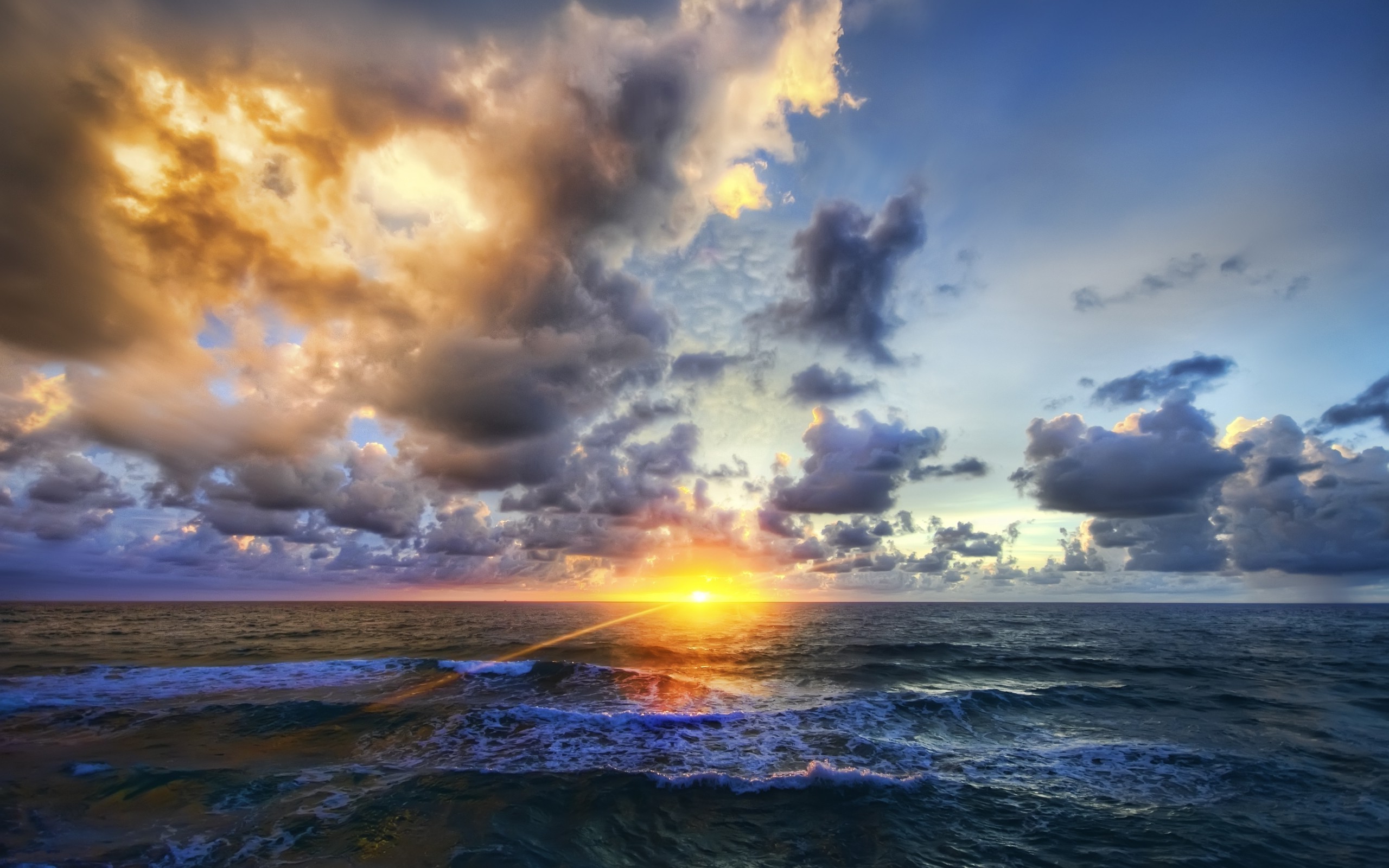 sunrise, Sea, Clouds Wallpaper