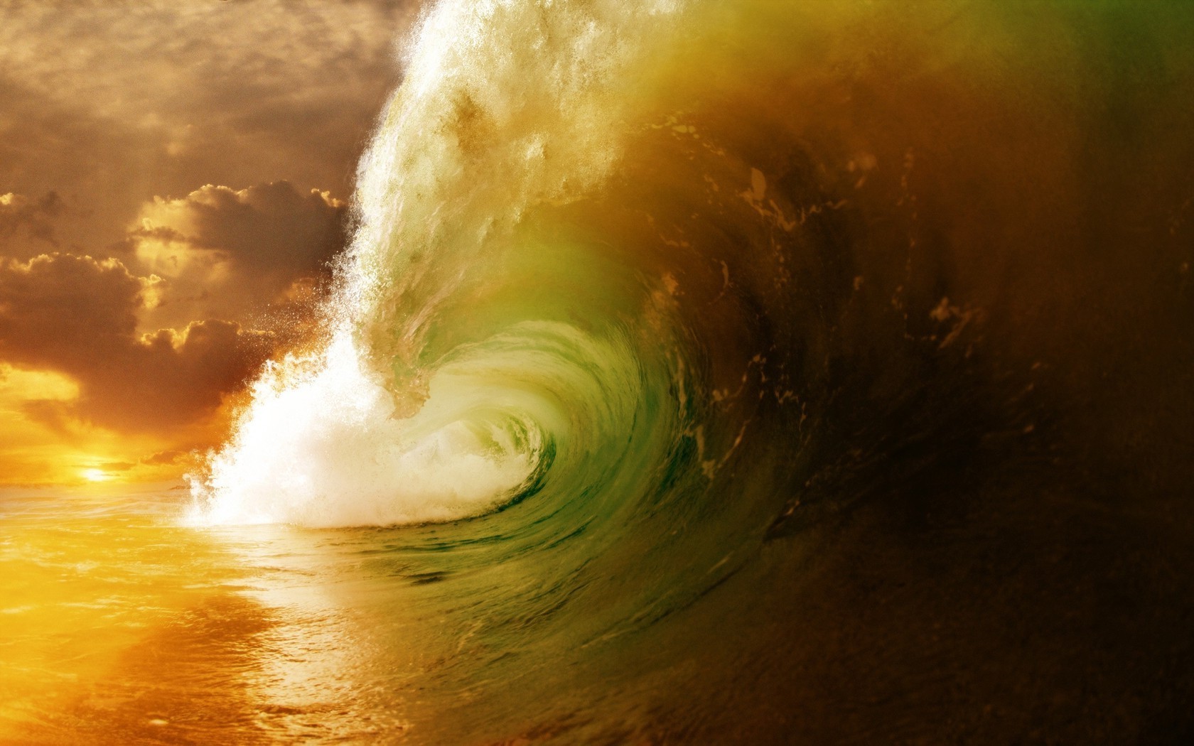 water, Waves, Sunset, Sea Wallpaper