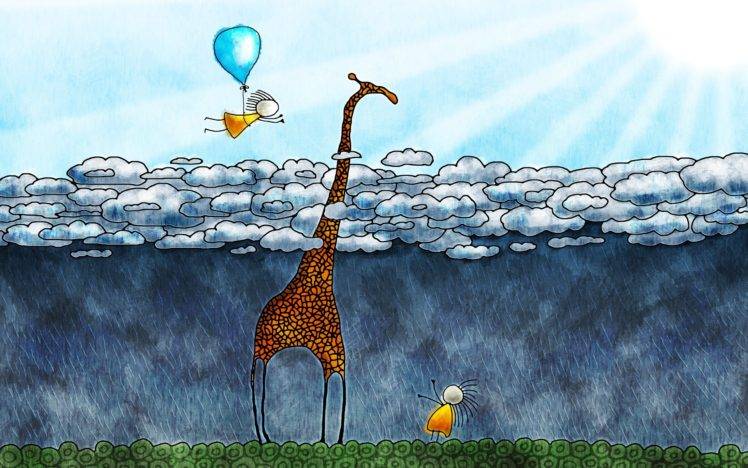 artwork, Anime, Vladstudio, Clouds, Balloons, Giraffes, Rain HD Wallpaper Desktop Background