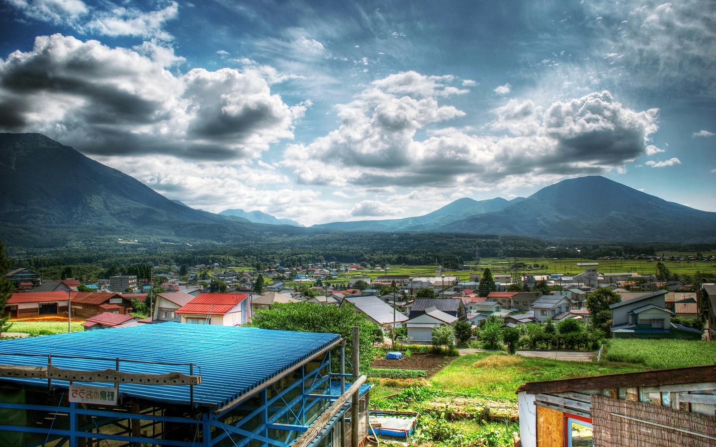 HDR, Clouds, Mountain, Building Wallpaper