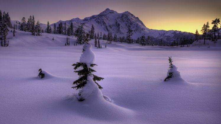 cold, Snow, Mountain, Trees, Sunset HD Wallpaper Desktop Background