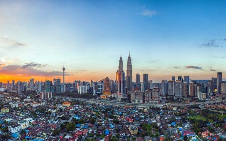 cityscape, Building, Sunset, Malaysia, Petronas Towers, Kuala Lumpur HD Wallpaper Desktop Background