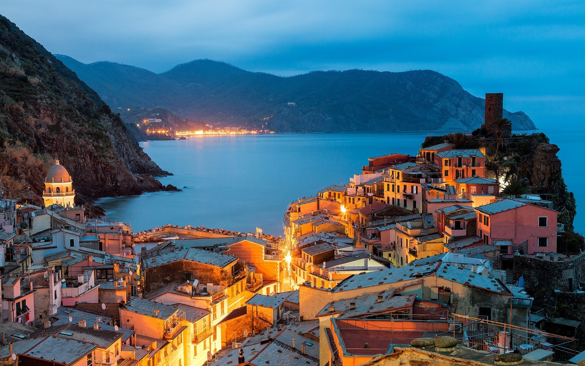 cityscape, Building, Sea, Lights, Italy, Vernazza, Cinque Terre Wallpaper