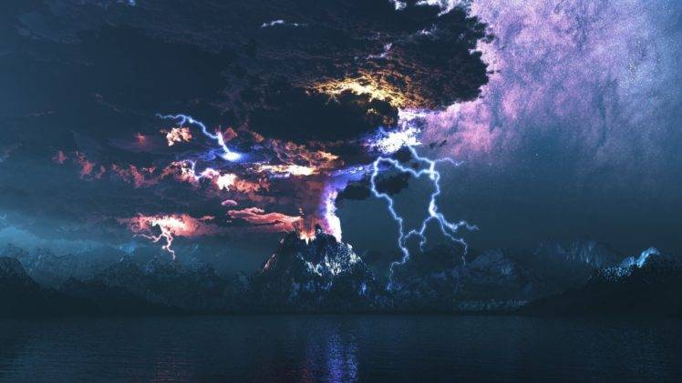 thunder, Clouds, Mountains, Lake HD Wallpaper Desktop Background