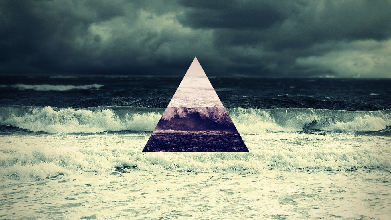 sea, Waves, Polyscape, Triangle, Clouds Wallpaper