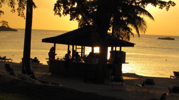 Jamaica, Sunrise, Beach, Hut, Silhouette HD Wallpaper Desktop Background