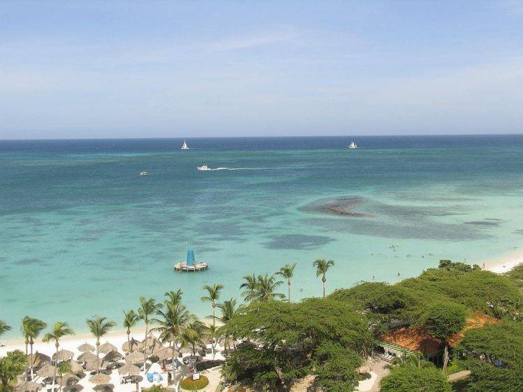 island, Water, Aruba, Palm trees, Coast HD Wallpaper Desktop Background