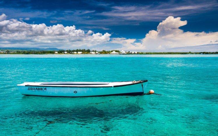 Mauritius, Boat, Island, Clouds, Water, Sea HD Wallpaper Desktop Background