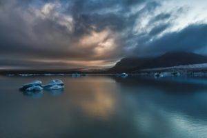 Iceland, Sea, Ice, Clouds, Mountain