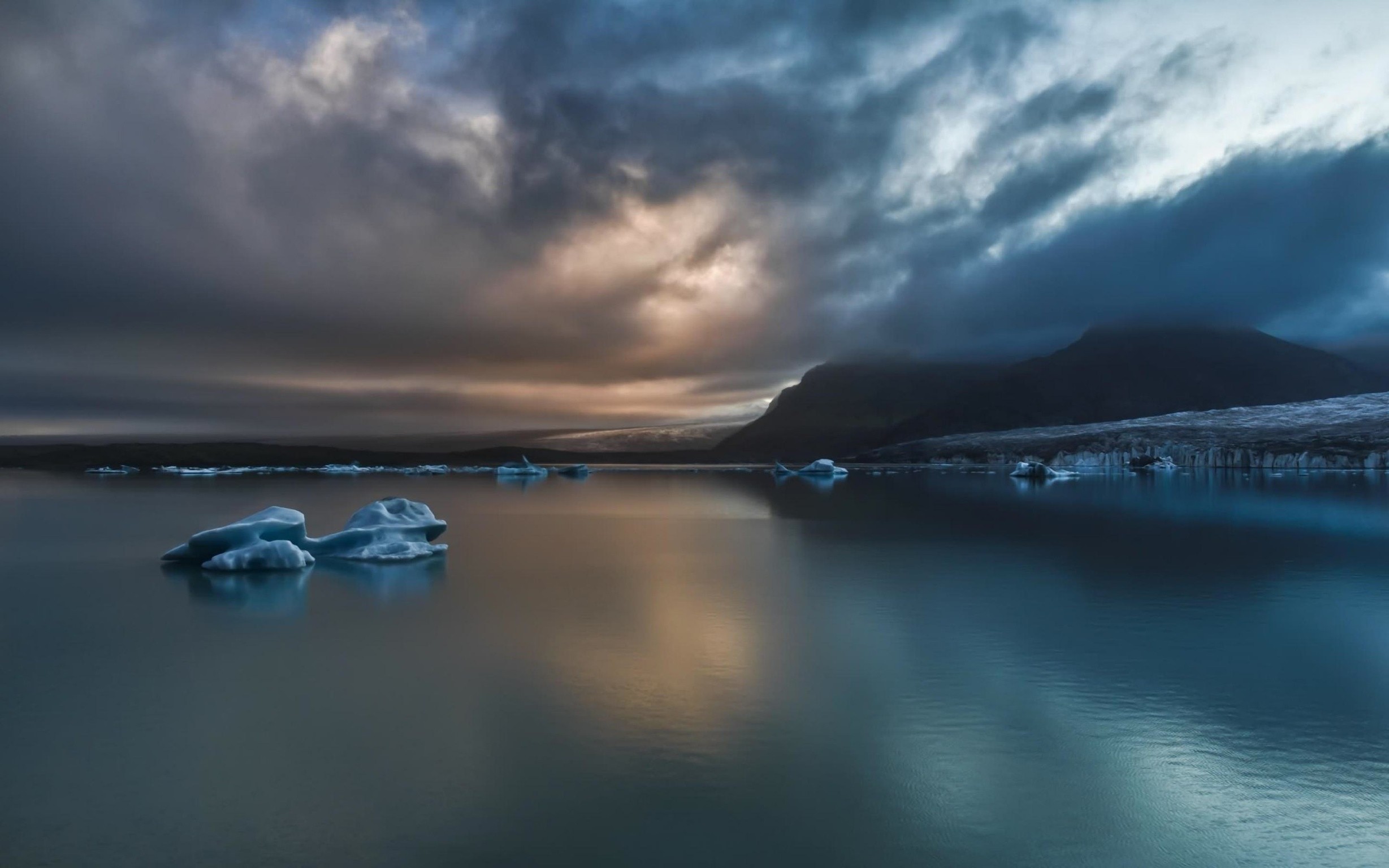 Iceland, Sea, Ice, Clouds, Mountain Wallpaper