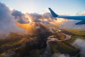 passenger aircraft, Airplane, Clouds