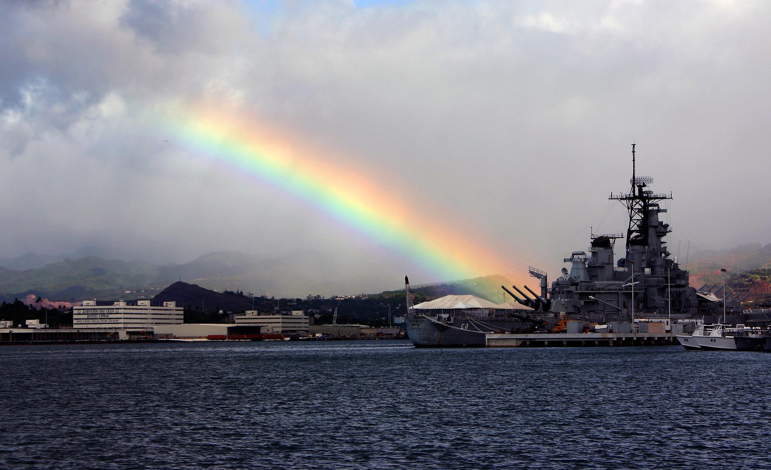 rainbows, Ship, Sea Wallpaper