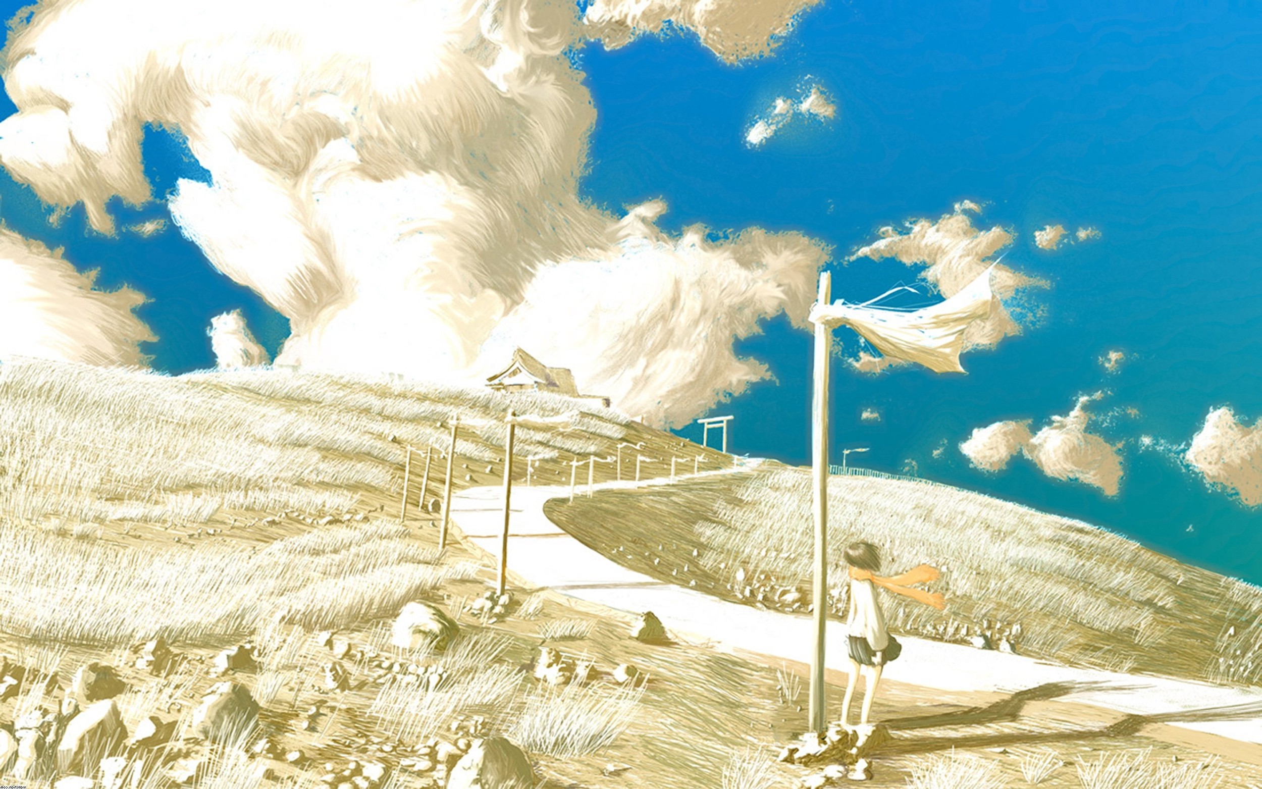 clouds, Hill, Artwork Wallpaper