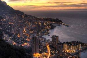 cityscape, Urban, Sunset, Lights, Mountain, Monaco
