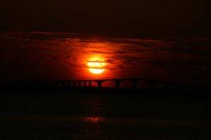 beach, Sunset, Sea, Bridge