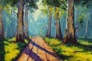 painting, Path, Forest, Sunlight, Trees, Graham Gercken