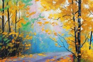 fall, Painting, Trees, Leaves, Park, Graham Gercken, Forest