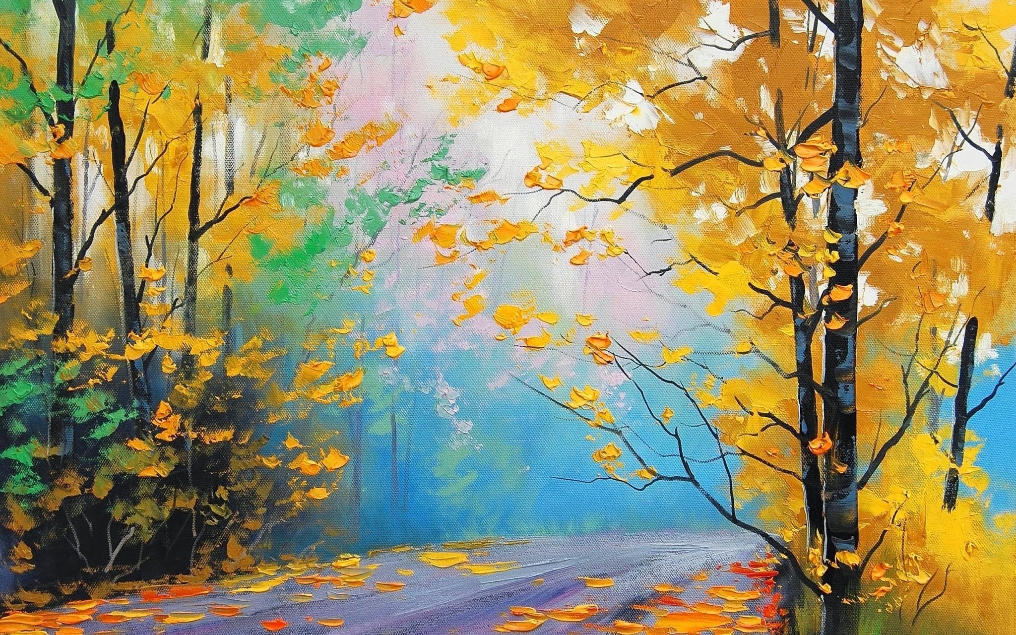fall, Painting, Trees, Leaves, Park, Graham Gercken, Forest Wallpaper