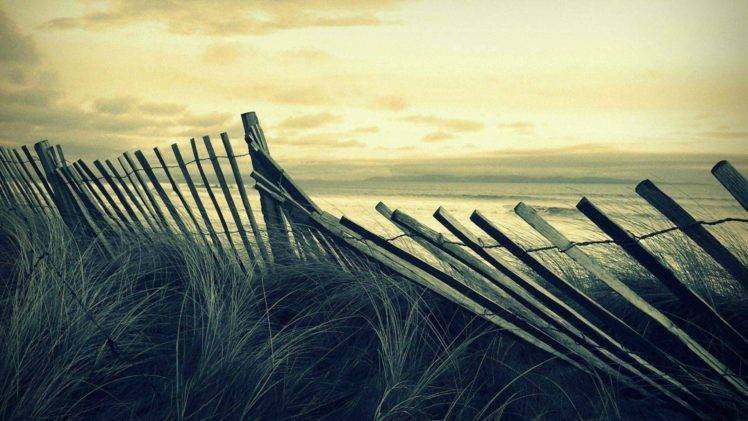 fence, Sea, Grass, Sky HD Wallpaper Desktop Background