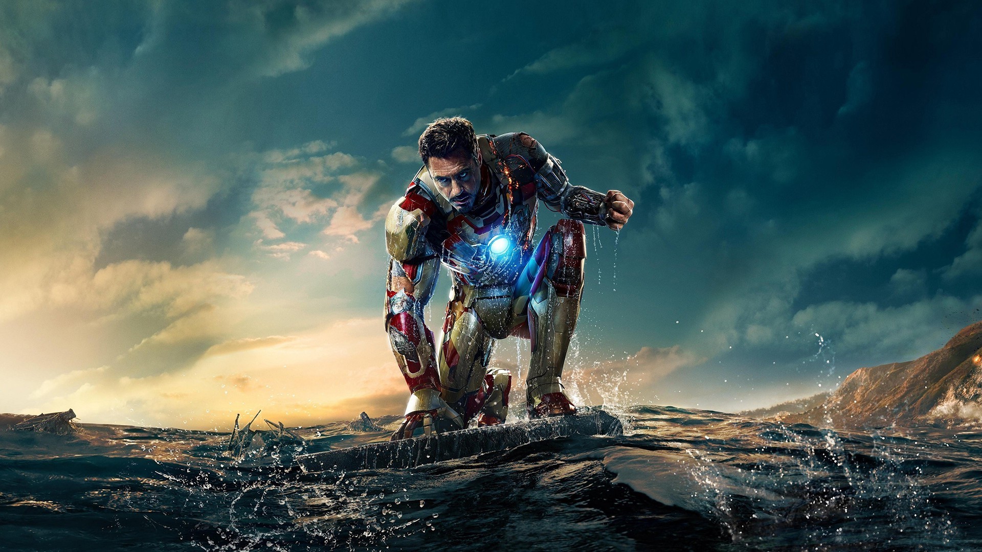 Iron Man, Iron Man 3, Tony Stark, Sea, Robert Downey Jr. Wallpaper