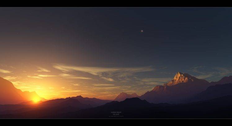 mountain, Clouds, Stars, Sunset HD Wallpaper Desktop Background
