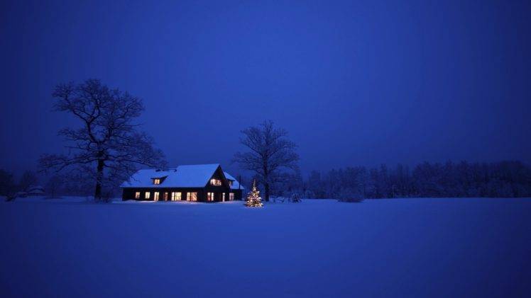 house, Snow, Lights, Winter HD Wallpaper Desktop Background