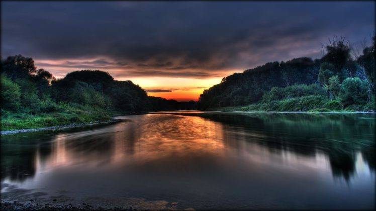 river, Trees, Sunset HD Wallpaper Desktop Background