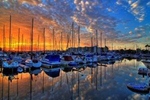 reflection, Clouds, Sea, Boat, Sunset