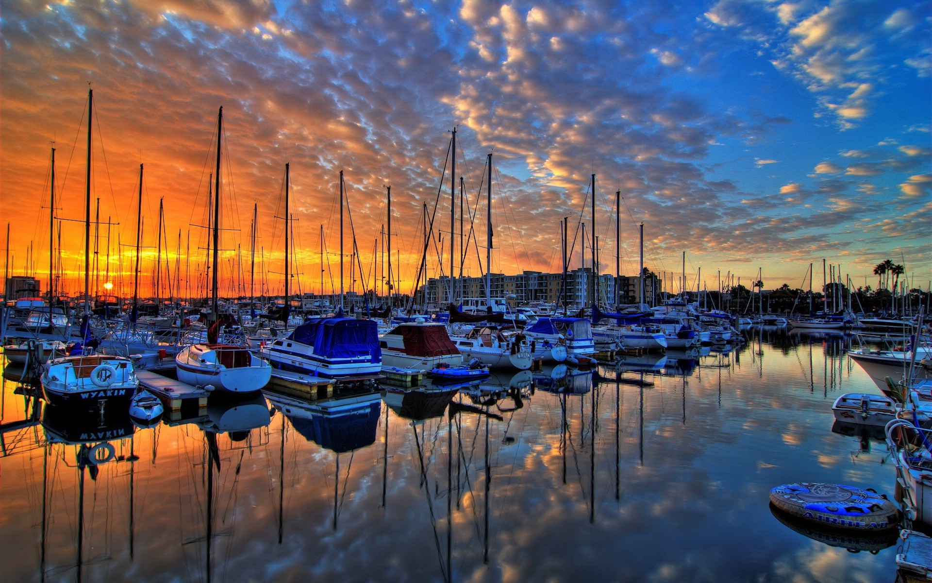 reflection, Clouds, Sea, Boat, Sunset Wallpaper