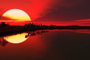 sunset, Red sun