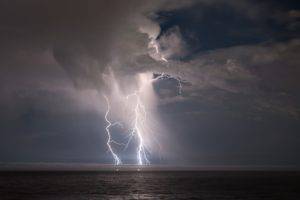 sea, Lightning, Clouds, Storm