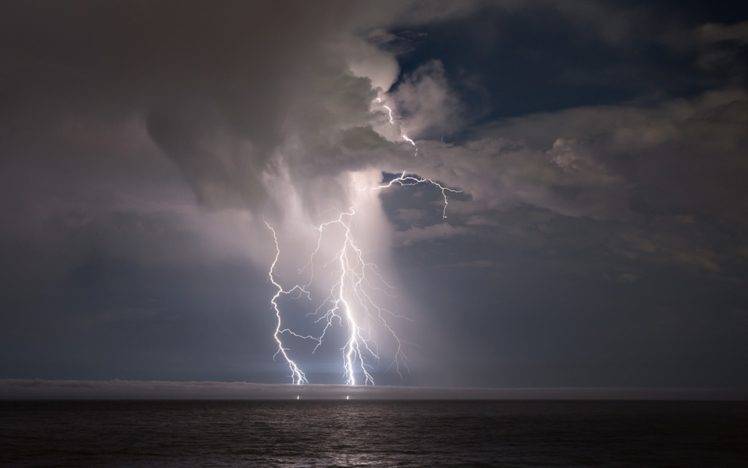 sea, Lightning, Clouds, Storm HD Wallpaper Desktop Background