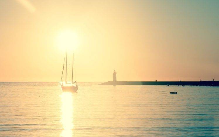 Sun, Sea, Boat HD Wallpaper Desktop Background