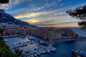 Monaco, Sunset, Coast, Boat, Dock, City, Cityscape, Trees, Sea