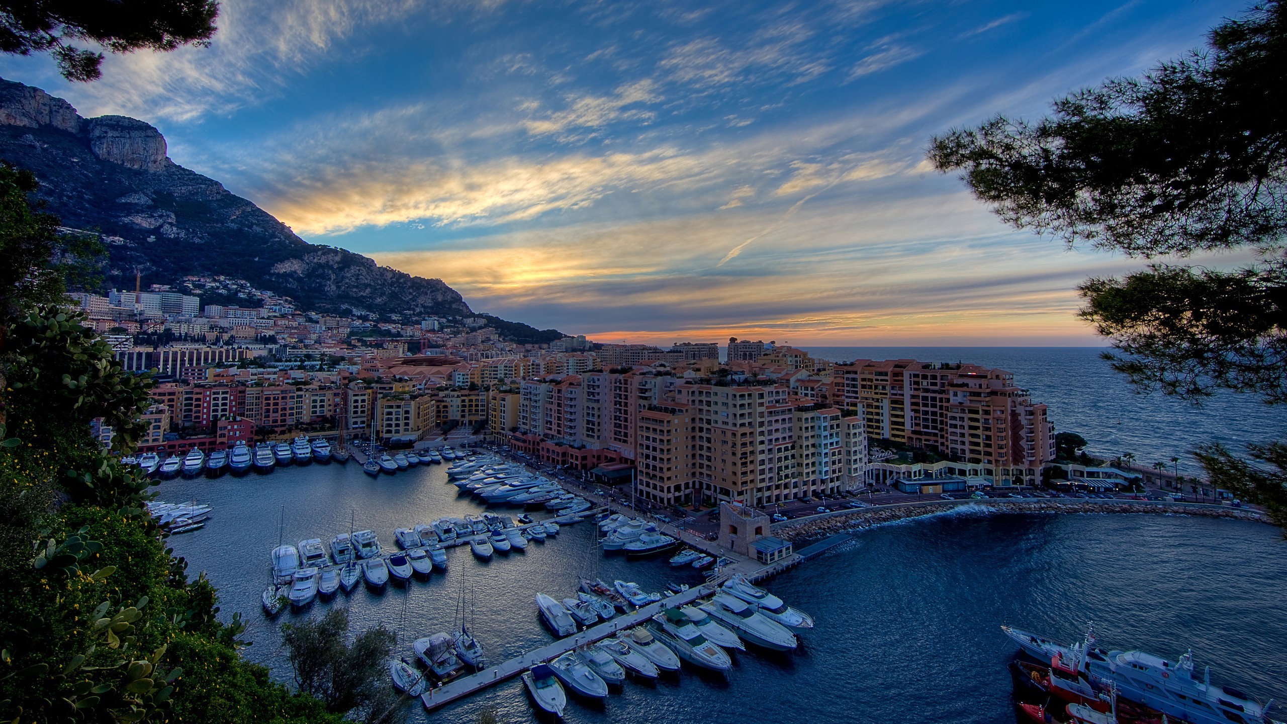 Monaco, Sunset, Coast, Boat, Dock, City, Cityscape, Trees, Sea Wallpaper