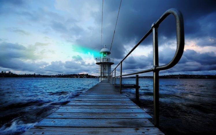 sea, Australia, Lighthouse, Sydney, Pier, Clouds, Overcast, Water HD Wallpaper Desktop Background