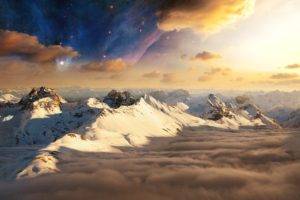 mountain, Nebula, Clouds