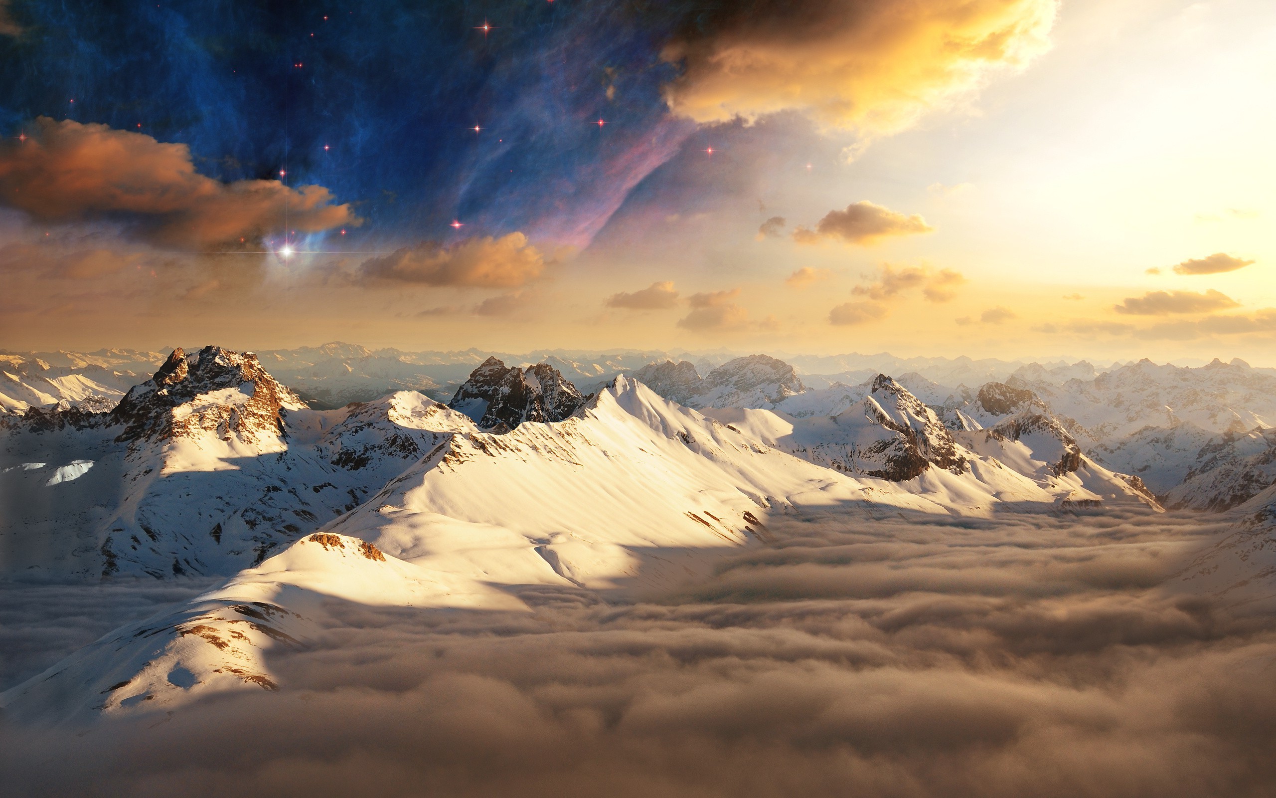 mountain, Nebula, Clouds Wallpaper