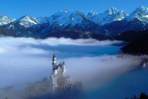 Alps, Mountain, Clouds, Castle