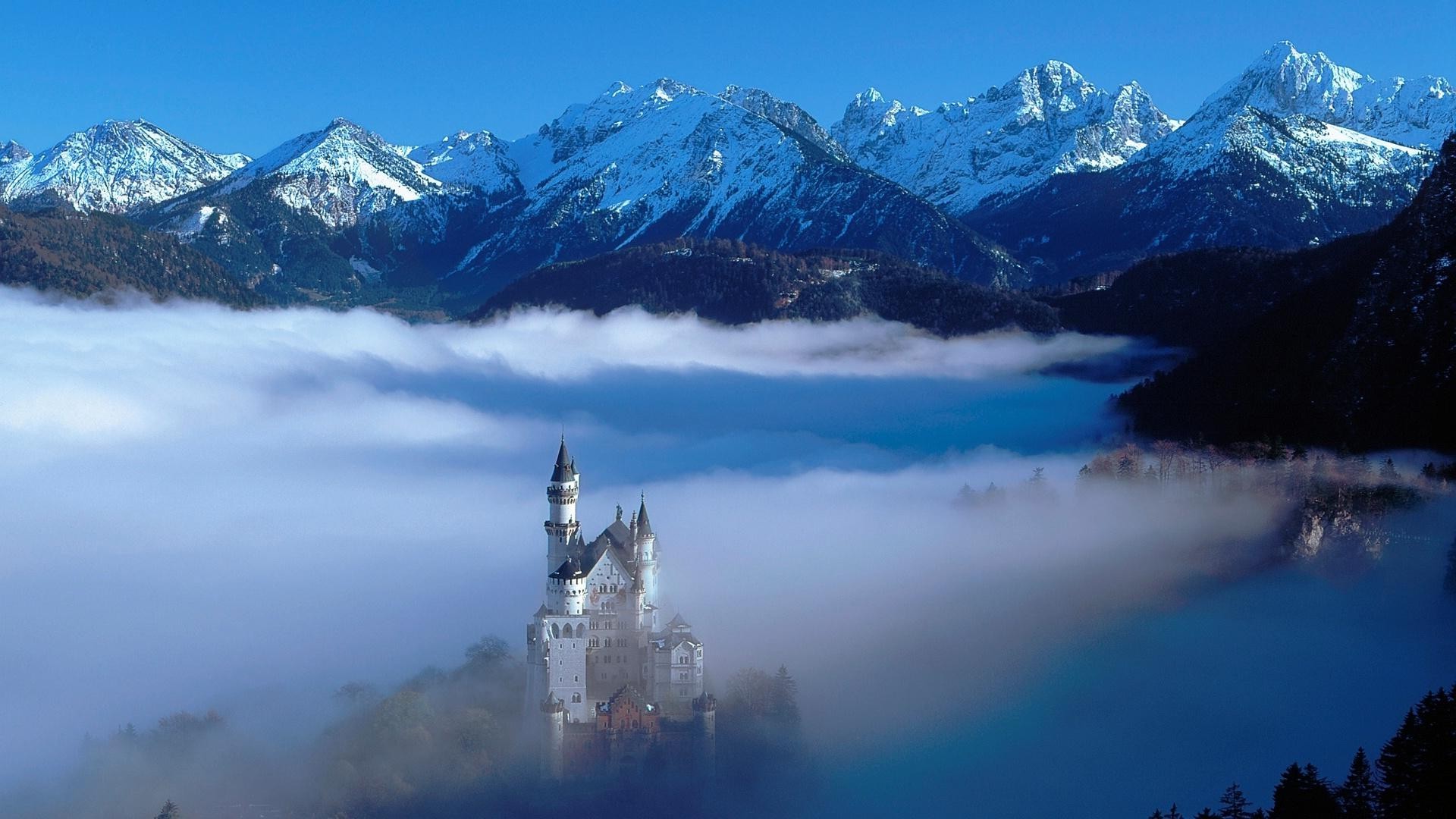 Alps, Mountain, Clouds, Castle Wallpaper