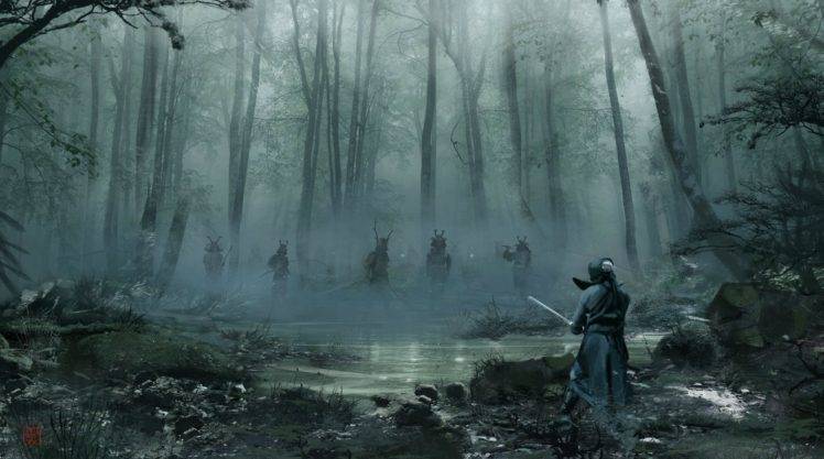 forest, Samurai, Fighting HD Wallpaper Desktop Background