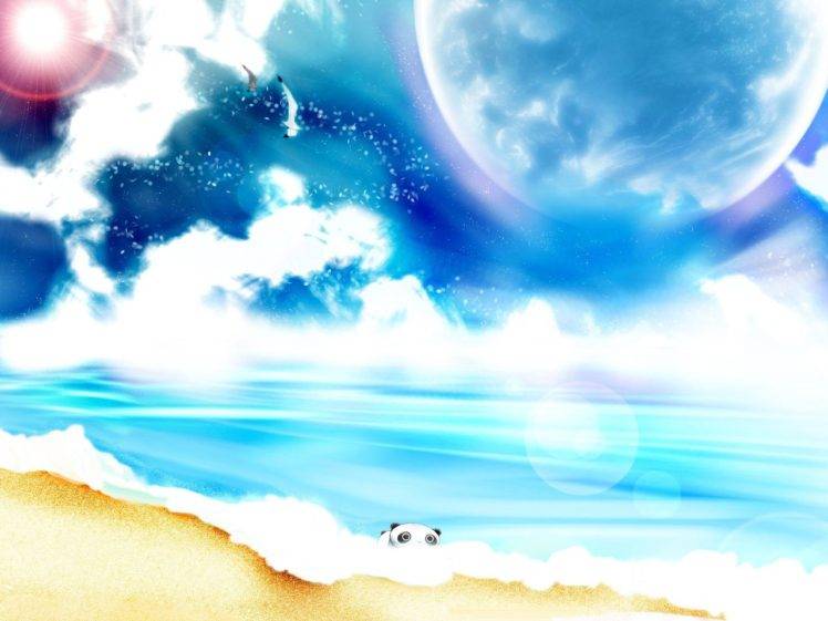 fantasy art, Panda, Artwork, Space, Sea HD Wallpaper Desktop Background