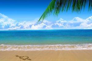 island, Sand, Beach, Palm trees, Sea