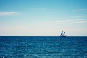minimalism, Clouds, Sailing ship, Water, Sea, Horizon