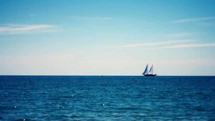 minimalism, Clouds, Sailing ship, Water, Sea, Horizon HD Wallpaper Desktop Background