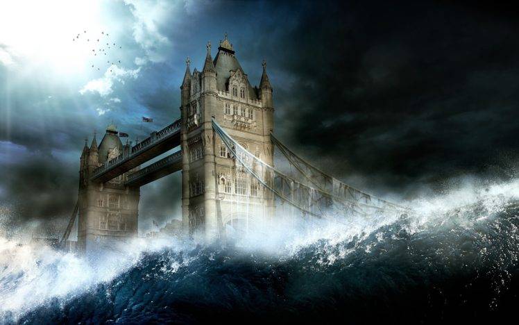 clouds, Bridge, Waves, Sunlight, Tower Bridge, London HD Wallpaper Desktop Background