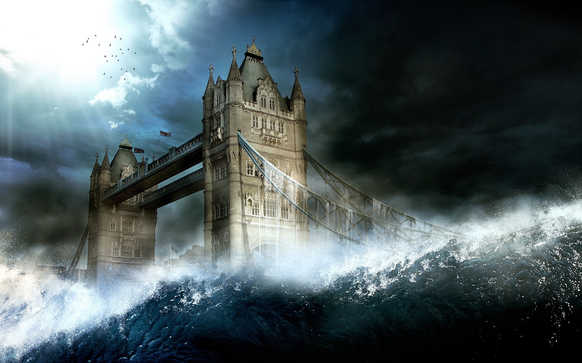 clouds, Bridge, Waves, Sunlight, Tower Bridge, London Wallpaper
